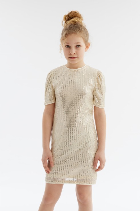 vaikiška suknelė, Viola suknelė, aukso spalvos suknelė, prabangi mergaitės suknelė, elegantiška suknelė, suknelė šventėms, kokybiška vaikiška apranga, mergaitės drabužiai, suknelė su pamušalu, mergaitės apranga šventėms