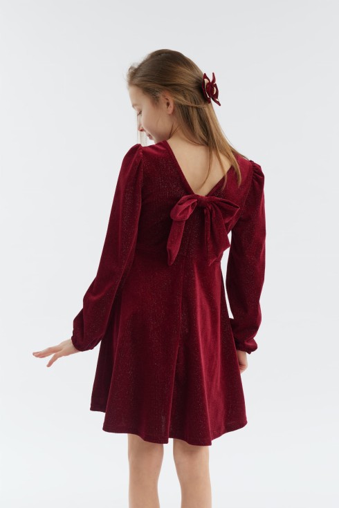 Melissa suknelė, mergaitėms suknelė, bordo suknelė, vaikų mados, elegantiška mergaitėms suknelė, šventinė suknelė, suknelė su kaspinu, suknelė šokiams