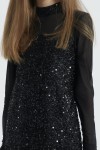 Ingrid suknelė, elegantiška suknelė mergaitėms, suknelė šventėms, mergaitės vakaro suknelė, juoda blizgi suknelė, suknelė su perlėmis, suknelė su cekinais