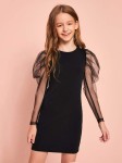 mergaitiška suknelė, juoda suknelė mergaitėms, elegantiška suknelė, suknelė šventėms, mergaitės šventinė suknelė, suknelė su tiulio rankovėmis, suknelė vaikams