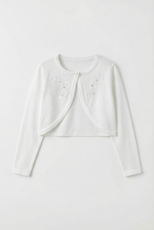 vaikiškas bolero, bolero mergaitėms, elegantiškas bolero vaikams, bolero Pirmajai Komunijai, šventinis bolero, mergaitiškas bolero su perlais, vaikiškas švarkelis