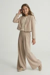elegantiškas mergaitiškas komplektas Emi smėlinė, viršus su tiulio rankovėmis ir sijonė, Sutvirtinimo apranga, ZOYA Fashion