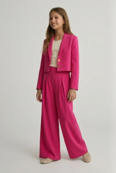 elegantiškas mergaitiškas komplektas Emi fuksijos, viršus su tiulio rankovėmis ir sijonė, Sutvirtinimo apranga, ZOYA Fashion