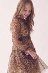 Leopardo rašto suknelė mergaitei Holly – tiulio rankovė su volanu ties rankogaliu, vaizdas iš šono
