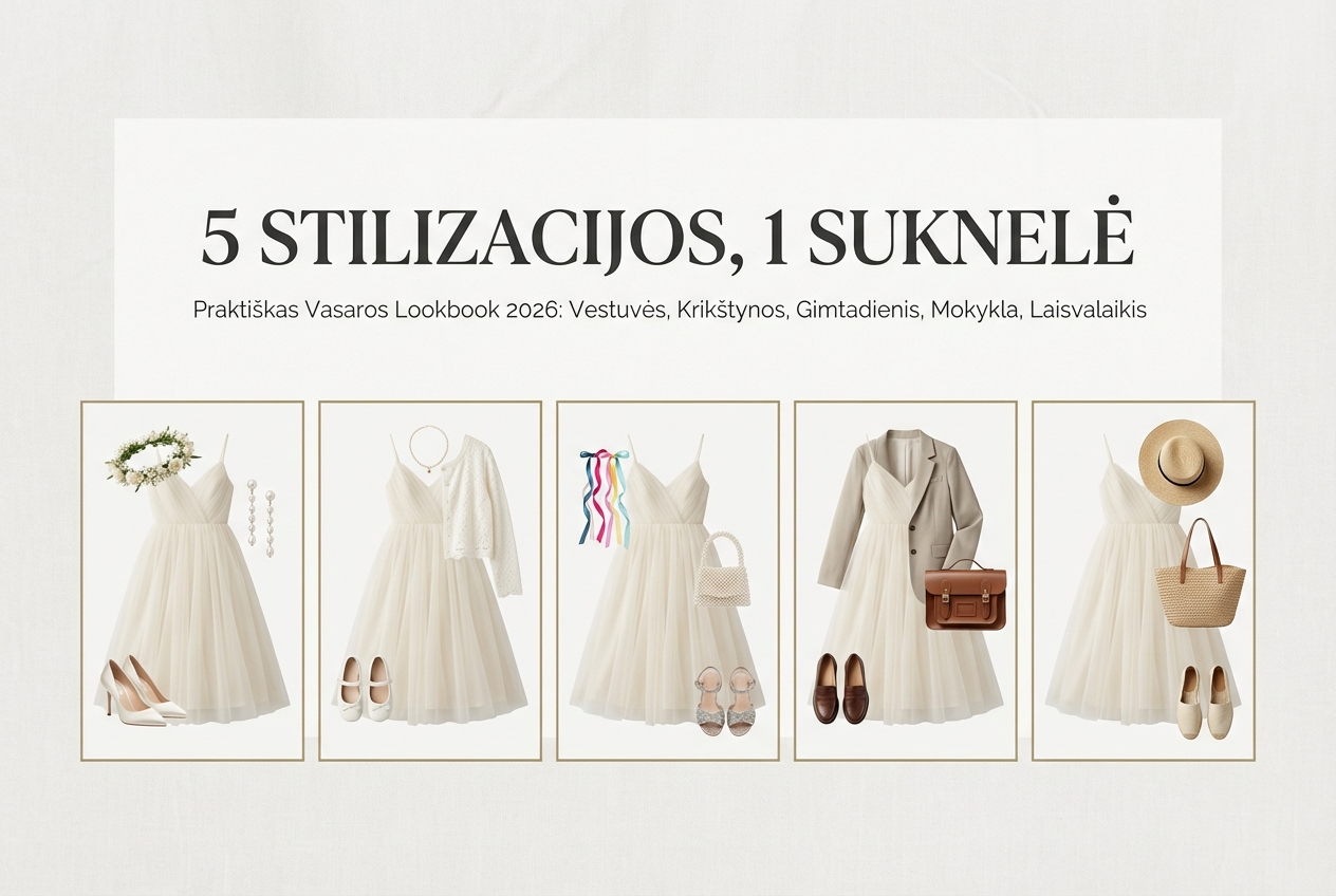 5 vasaros švenčių stilizacijos su elegantiška suknele mergaitei
